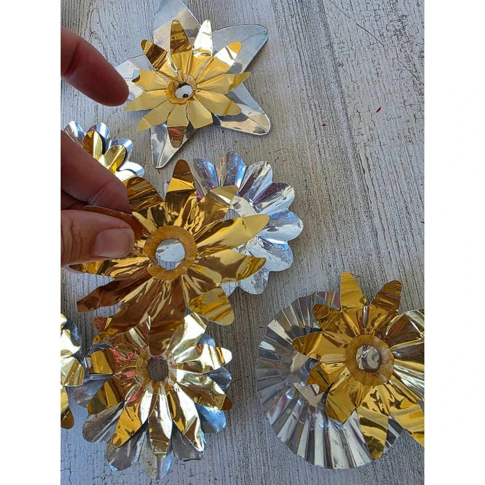Vintage gold reflector foil ornament holder Xmas decor